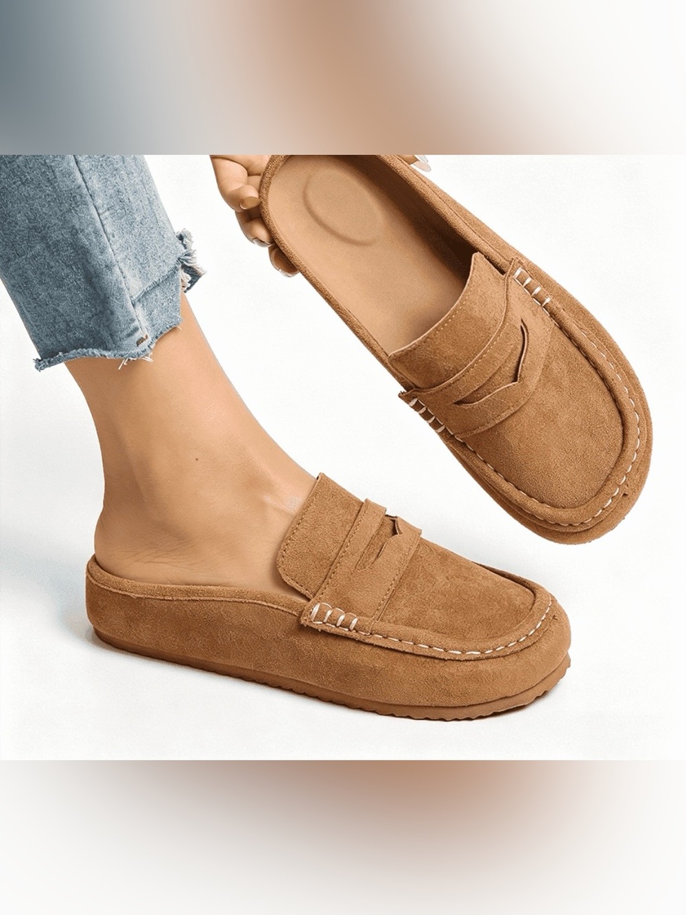 Women's BRAND NEW Faux Suede Penny Loafer Mule Clogs, Casual Backless Loafers - Picture 6 of 6